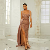 Contrast Sequin Draped Side Split Thigh High Shirt Dress